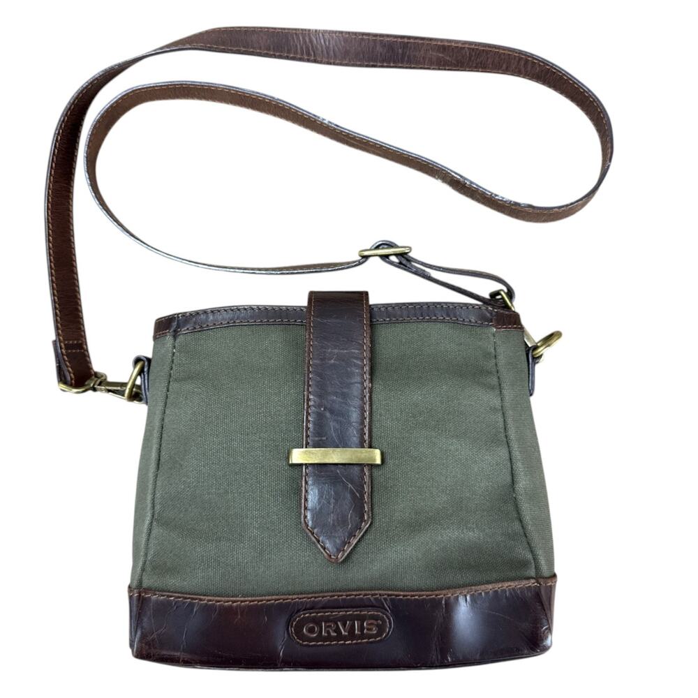 Orvis Battenkill Canvas Leather Crossbody Bag Grey Olive Utility Gorpcore Purse